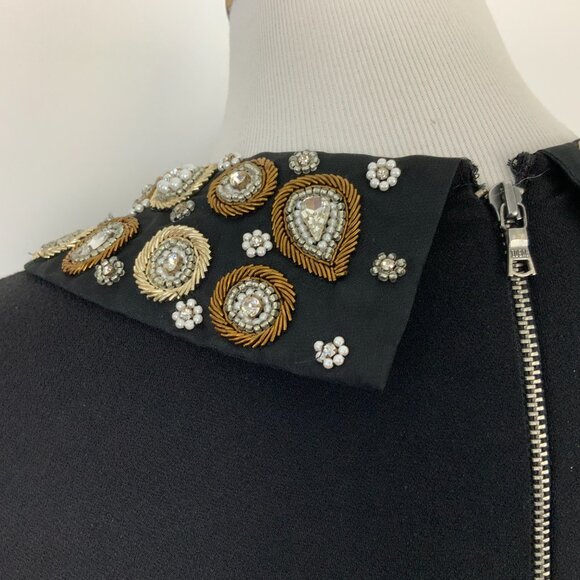 Alice + Olivia Mary Black Embellished Peter Pan Cup Sleeve Top Sz S - Picture 11 of 16